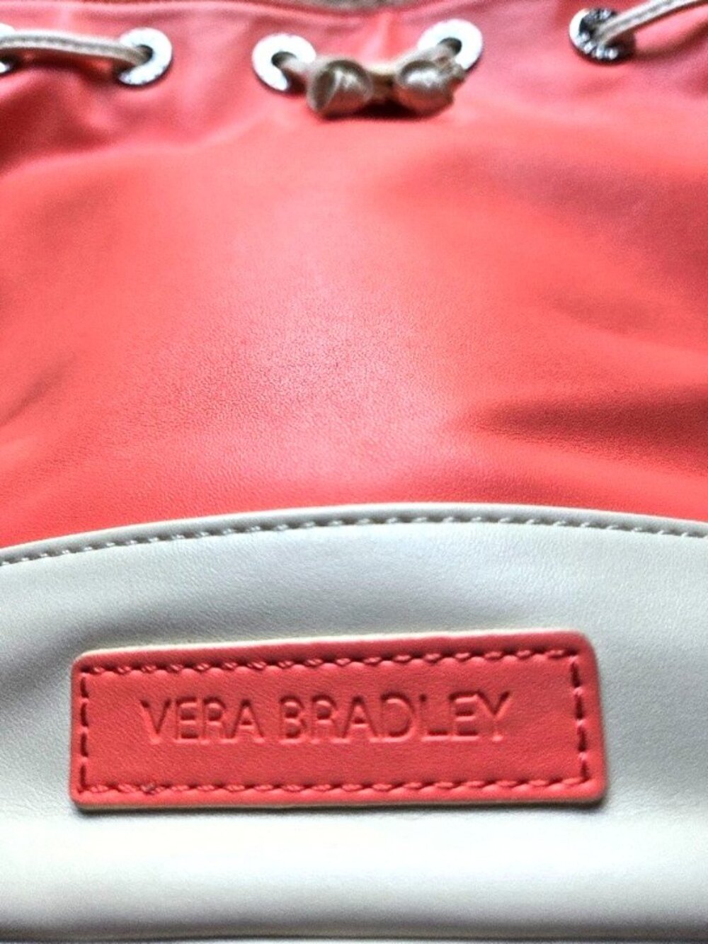 Vera Bradley BUCKET Crossbody Coral & White Faux Leather Drawstring Bag Purse - Picture 2 of 11